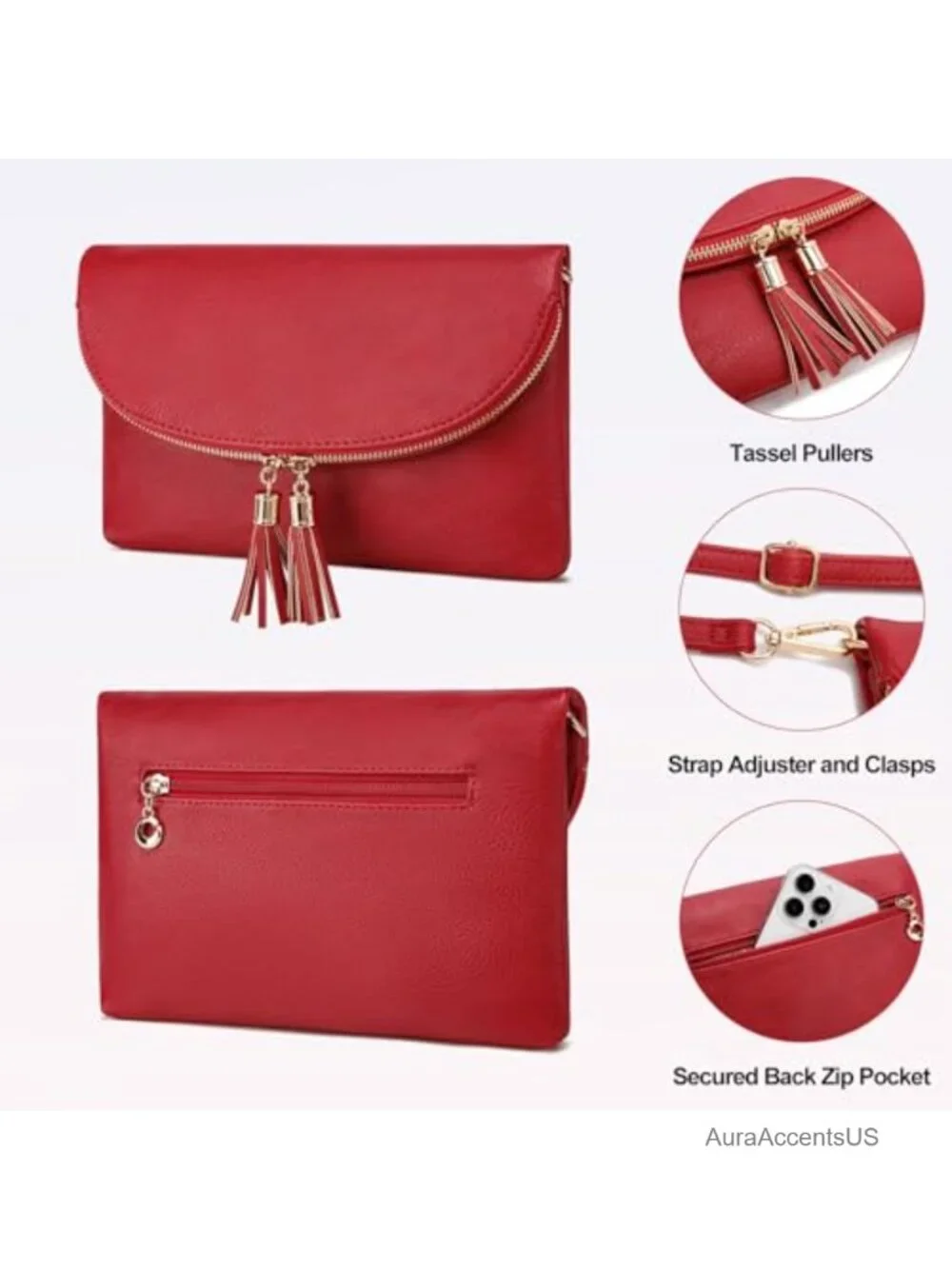 Women's Envelope Clutch Purse Faux Leather Crossbody Bag 6 Card Slots